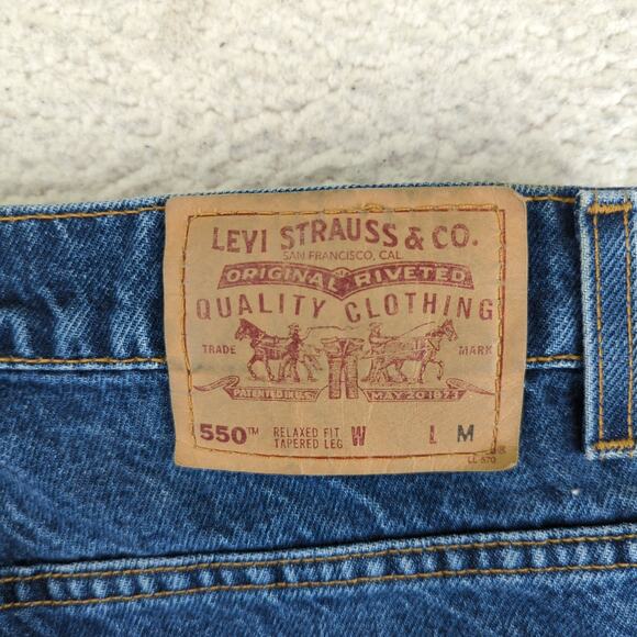 Vintage 90s Levi's 550 Relaxed Fit Tapered Leg Jeans Dark Rigid Denim Women's 14 - Picture 7 of 9